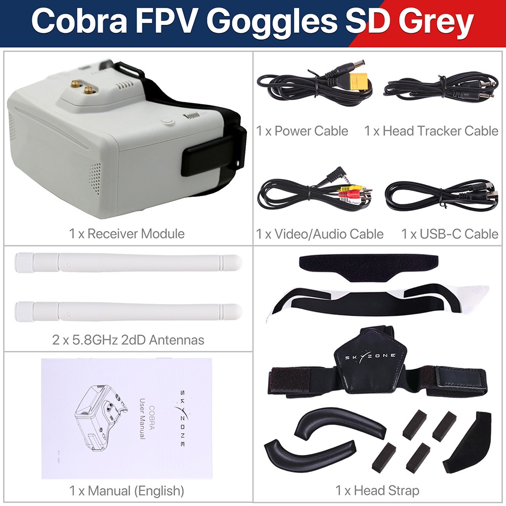 SKYZONE Cobra S / XV 2 800×480 4.3″Cobra / 1280×720 4.1″5.8G 48CH FPV Goggles