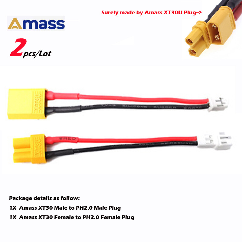 AMASS XT60 Plug to PH2.0 Male Female Connector 22AWG Cable for Toy Drone Battery