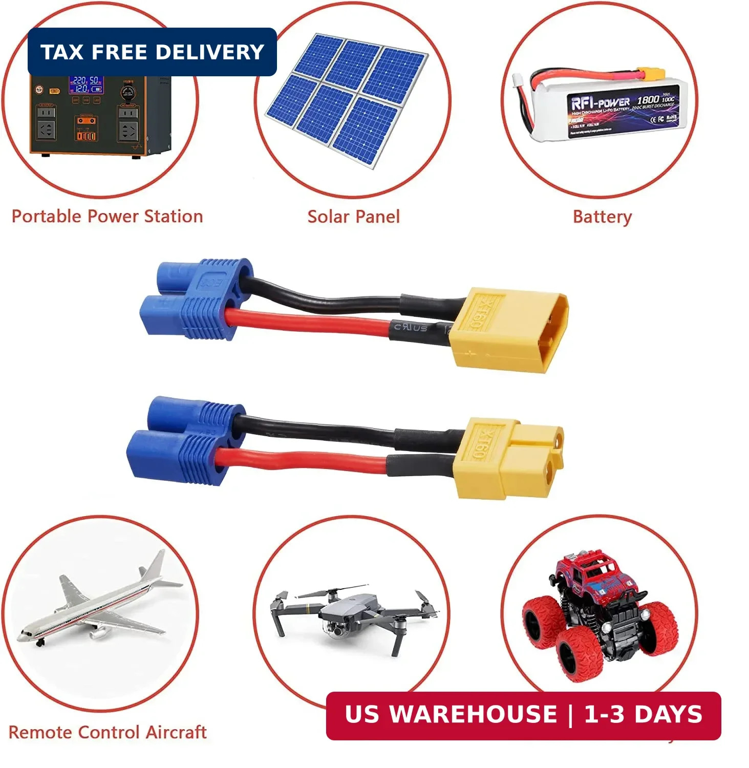 XT60 to EC3 Male Female Adapter Connector with 5CM Cable for RC FPV Drone Car Li