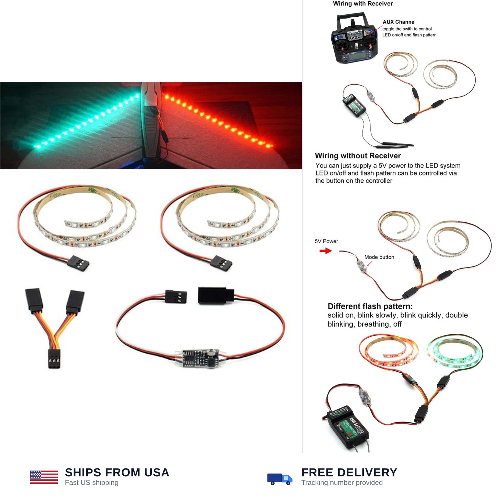 Remote Controlled LED Light Strip for RC Fixed Wing Airplane Flying Wing Plan…