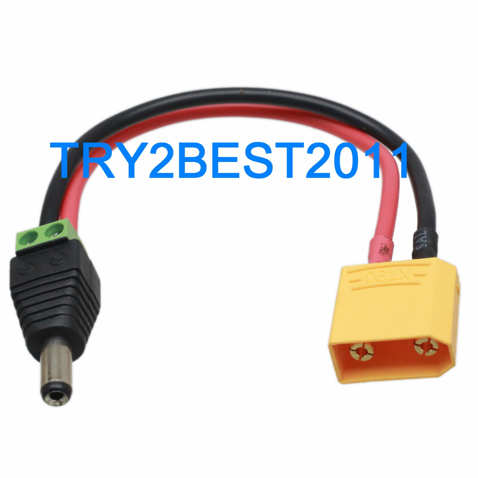XT90 Male to male 2.1mmx5.5mm DC barrel plug cable 14AWG HEAVY DUTY