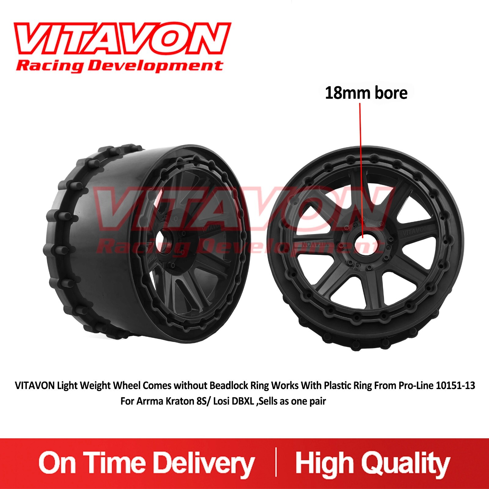 VITAVON Light Weight Wheel No Ring Fits With Plastic Ring From Pro-Line 10151-13