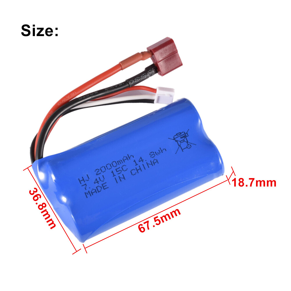 7.4V 2000mAh Li-ion Battery for RC Car Boat Plane SM/T/JST/EL/5500/Mini Tamiya