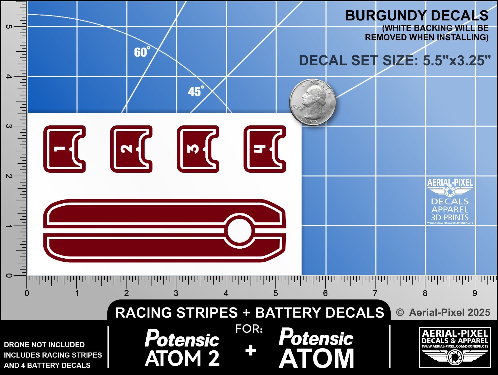 Potensic Atom Racing Stripes With Battery Decals Number #1-4 Sticker Skin
