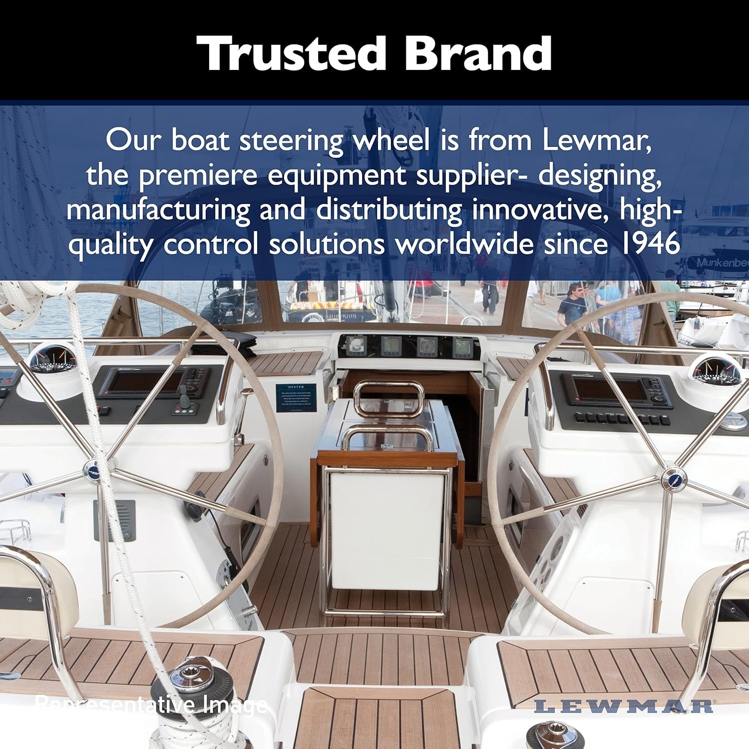 Lewmar 15.5″ Powerboat Steering Wheel with PowerGrip Control Knob and 5/8″ Nut