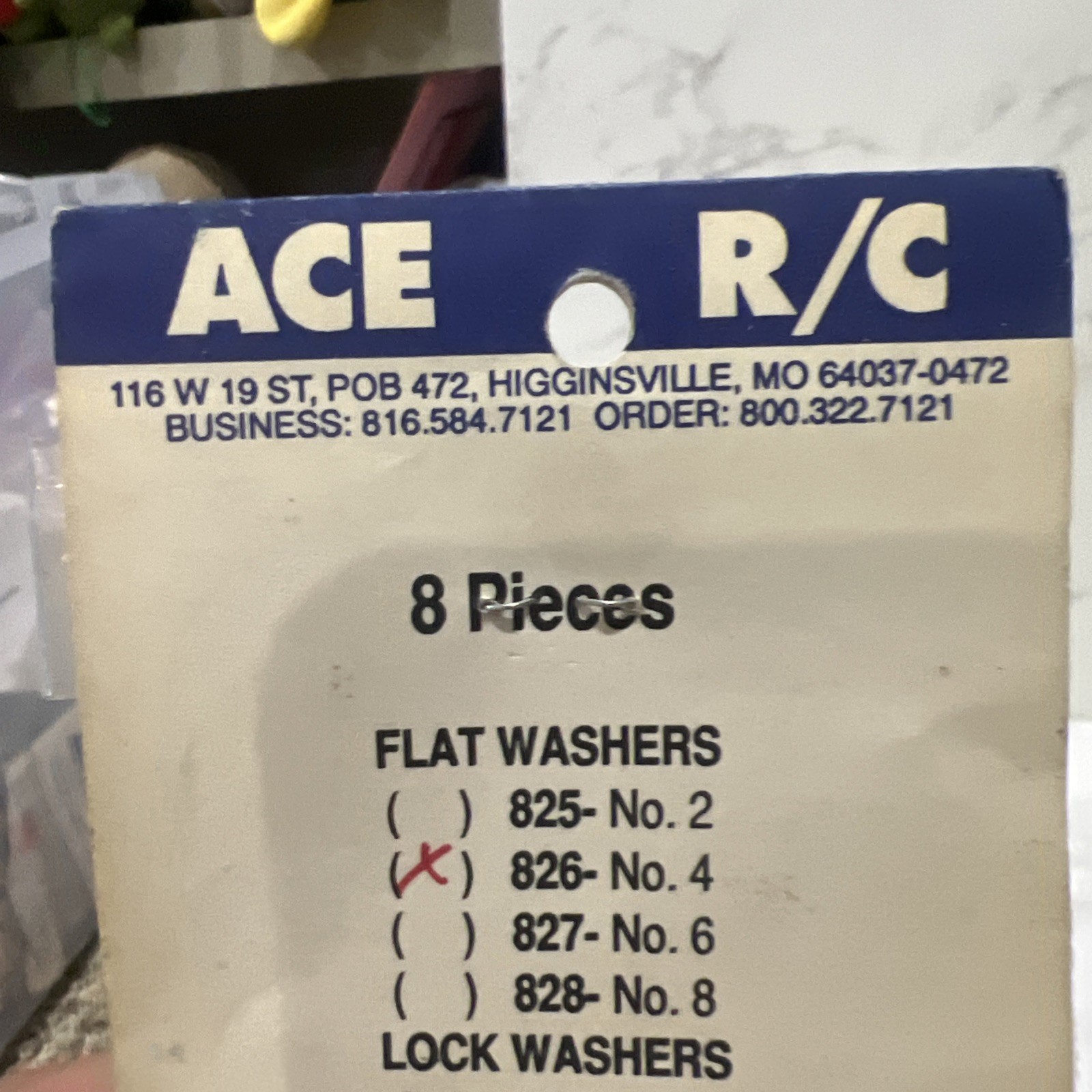 Vintage ACE R/C Hardware RC Airplane Washer 826-NO. 4 8 Pieces