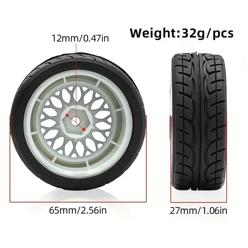 4PCS 65mm 1/10 On Road Rc car for Tamiya tt02 tt01e Hpi Rs4 kyosho D4 FW06 MST