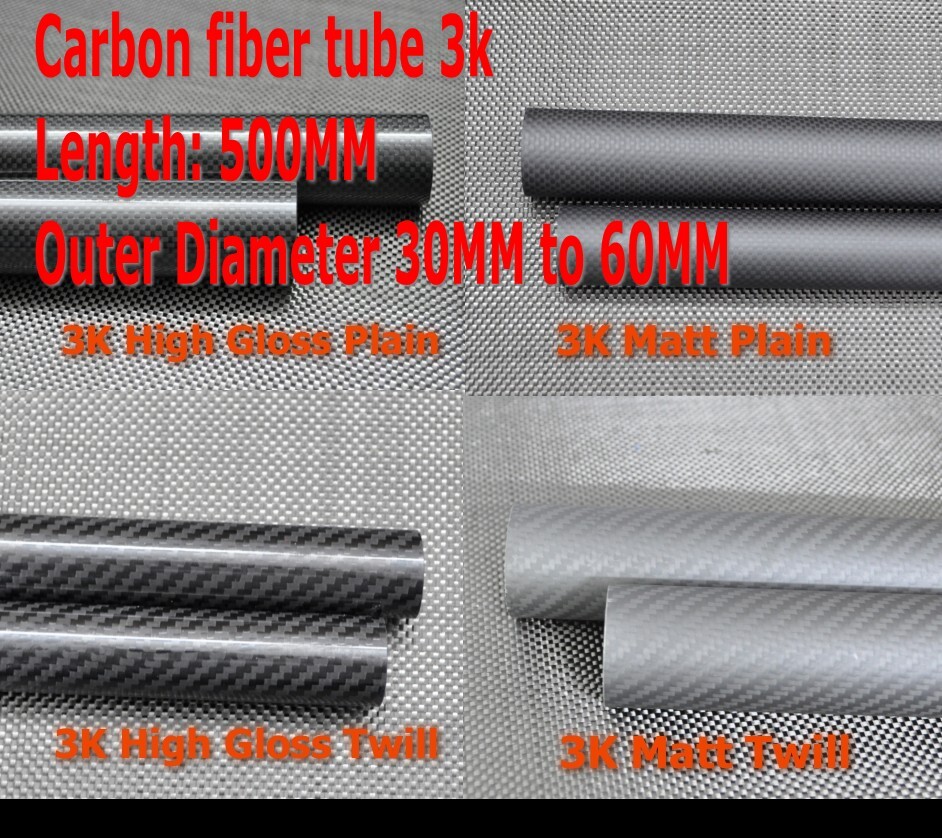 1-10PC 3k Carbon Fiber Tube 30mm 32 33 34 35 36 38 40 42 45 48 50 55 60 x500mm