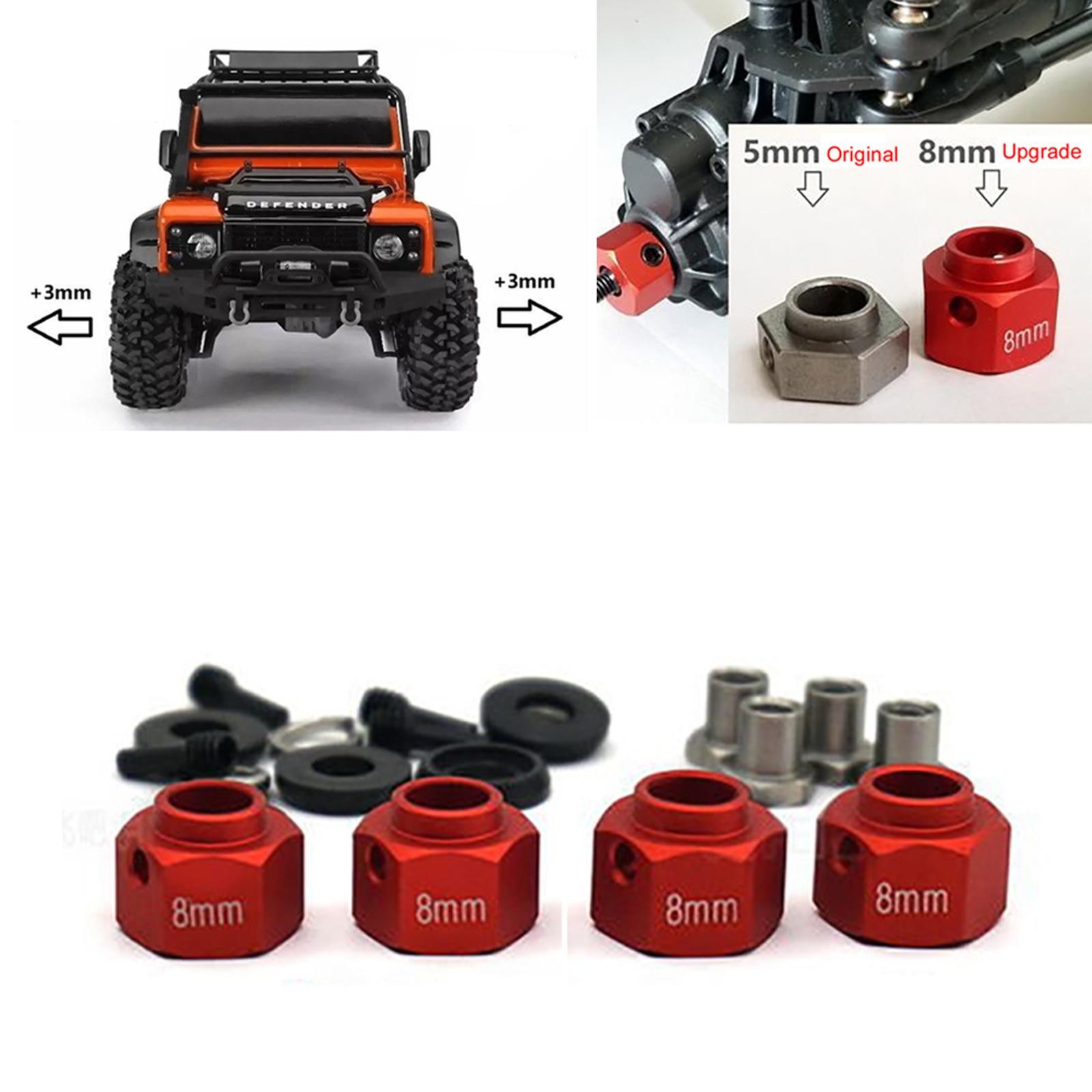 8mm 4X Hex Wheel Hubs Widen Adapter Kit For Traxxas TRX-4 Crawler 1/10 RC Car