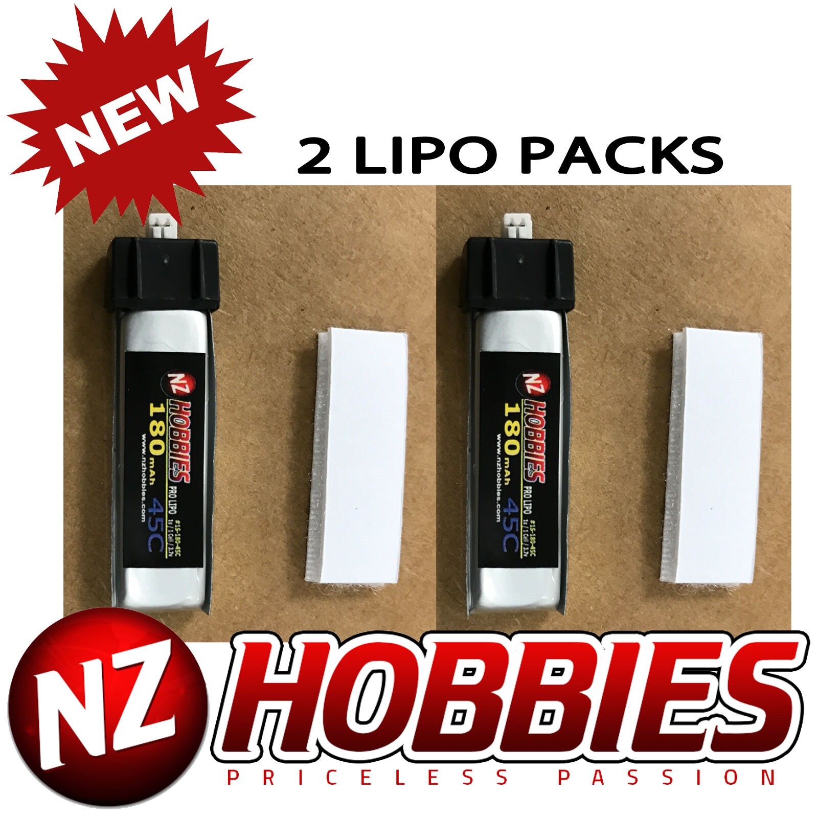 NZHOBBIES 1S 3.7V 180Mah 45C Lipo Battery (2) : E-Flite UMX PT-17 # NZ0126
