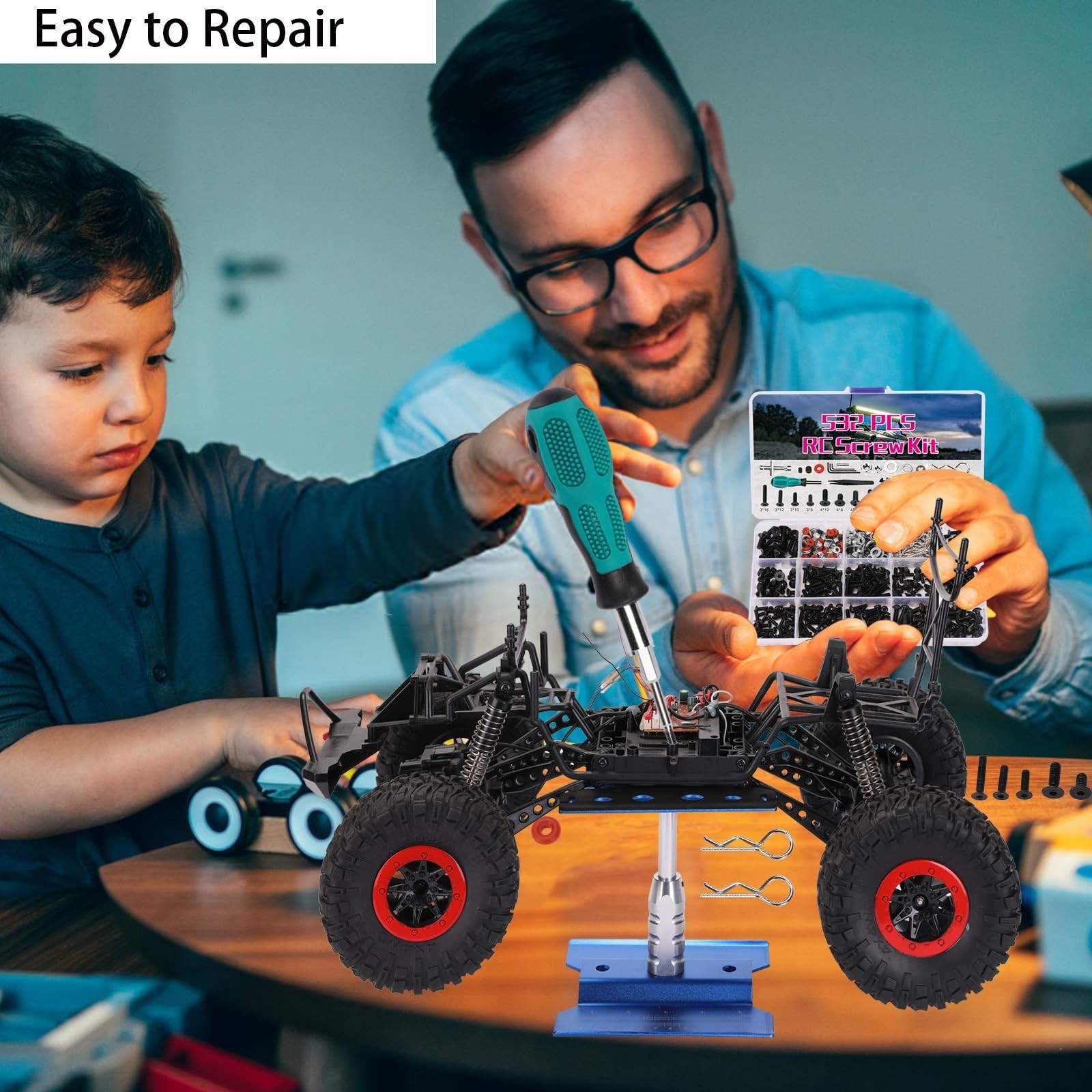 RC Car Repair Work Stand 532 PCS RC Repair Tool Screws Set Kit 360 Degree Rot…