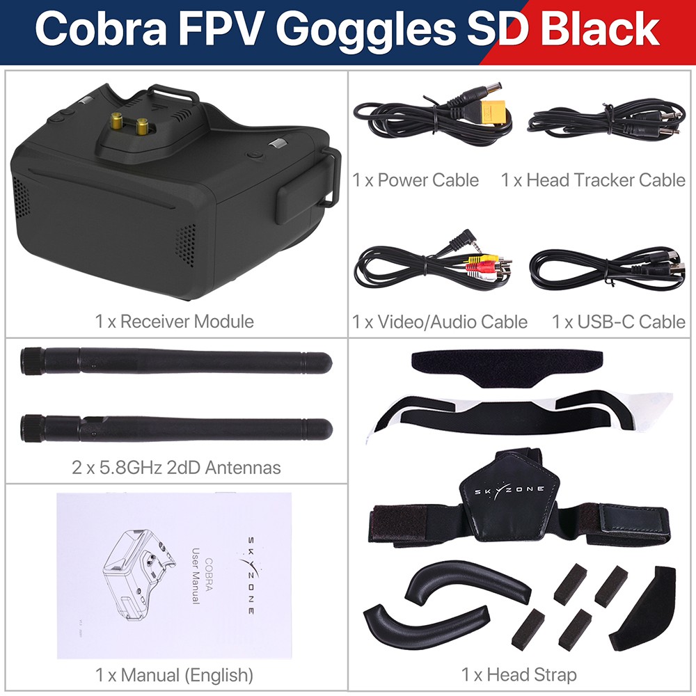 SKYZONE Cobra S / XV 2 800×480 4.3″Cobra / 1280×720 4.1″5.8G 48CH FPV Goggles