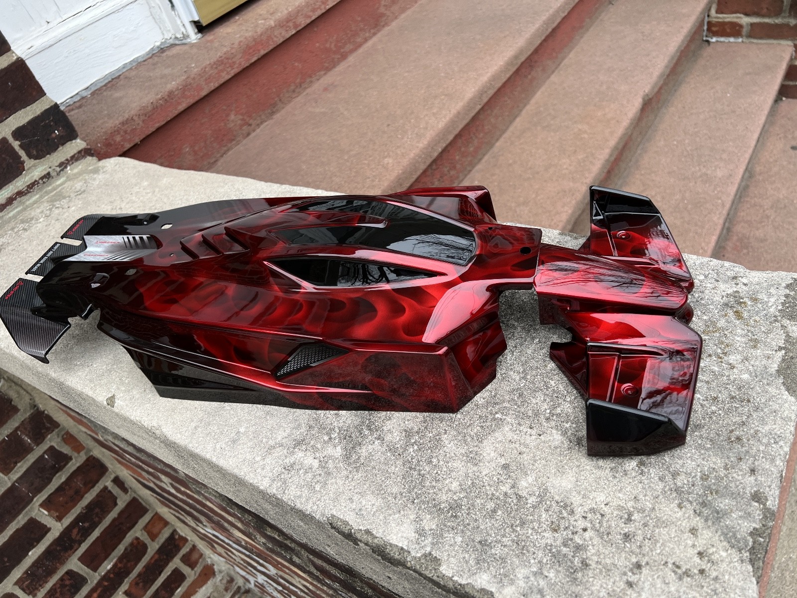 CUSTOM PAINTED RC BODY, ARRMA LIMITLESS, CANDY APPLE RED CHROME FLAMES