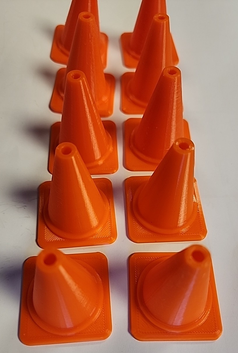 Ten (10) Orange Traffic Safety Cones for Scale RC New 3D printed 2.0 inch tall