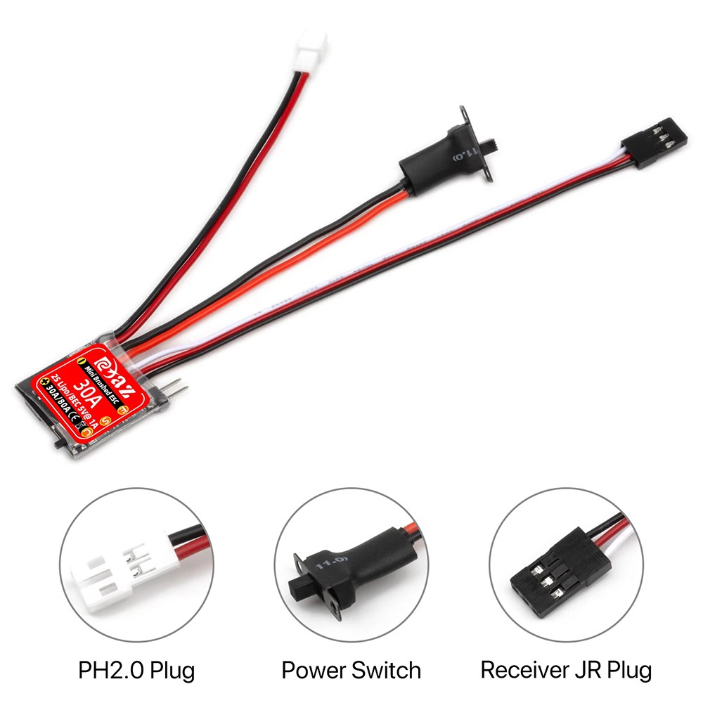 9IMOD Mini RC 30A Brushed ESC Drag Brake Switch for 1/18 1/24 1/32 RC Car Boat
