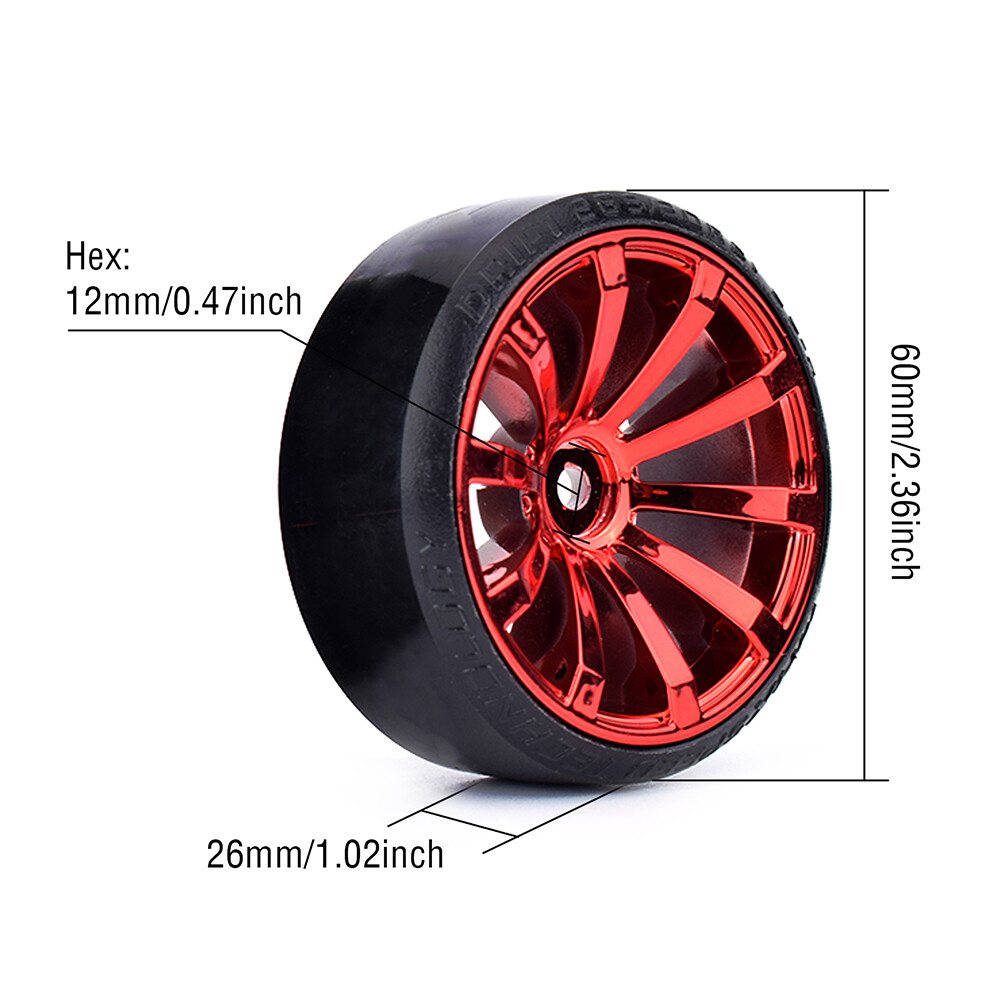 4x Hard Pattern Tyre Drift Tires Wheels 12mm Hex for HPI HSP 1:10 RC Racing Car