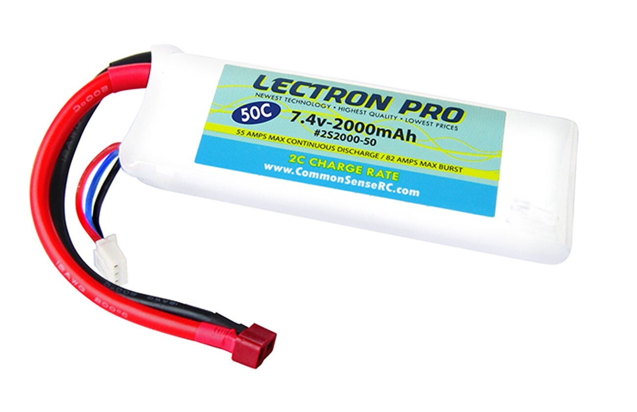Lectron 7.4V 2000mAh 50C Lipo Pack : 1/16 & 1/18 scale w/ Dean Connector