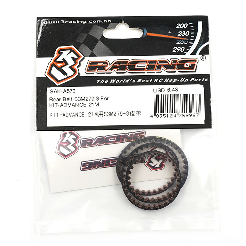 3Racing Rear Belt S3M279-3 For 1/10 KIT-ADVANCE 21M S64 CERO Ultra#SAK-A576