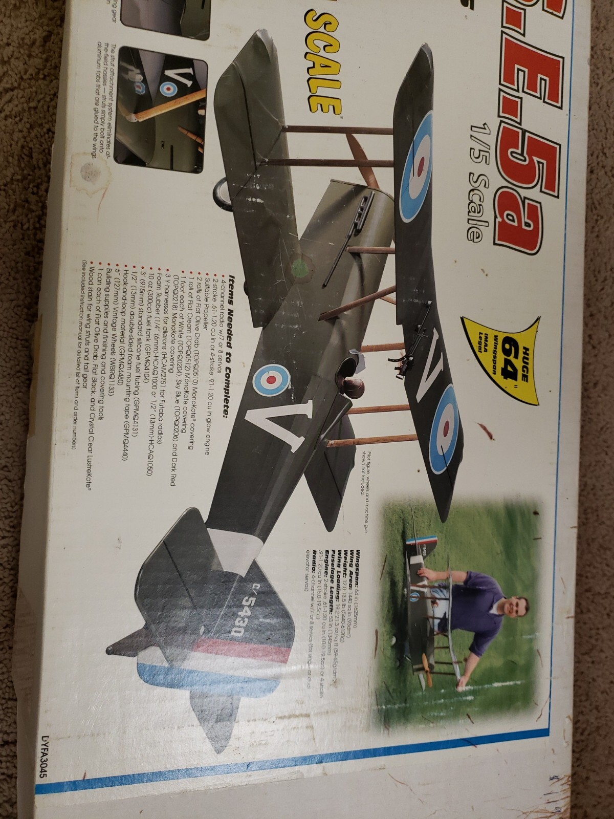 Dynaflite – S.E.5a 1/5 scale – 64″ wingspan – partial built