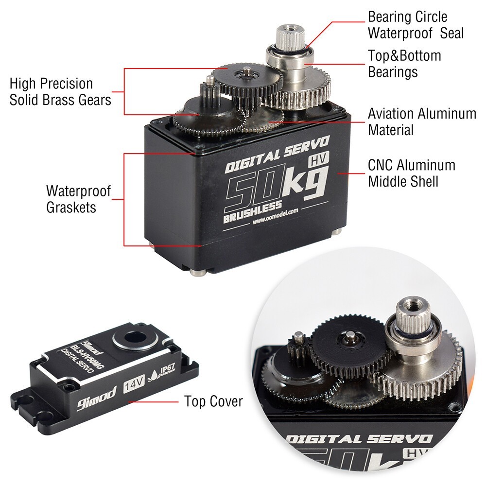 9imod 50KG BLS-HV50MG 14V HV Brushless Digital Servo for 1/5 RC Car Boat Robot