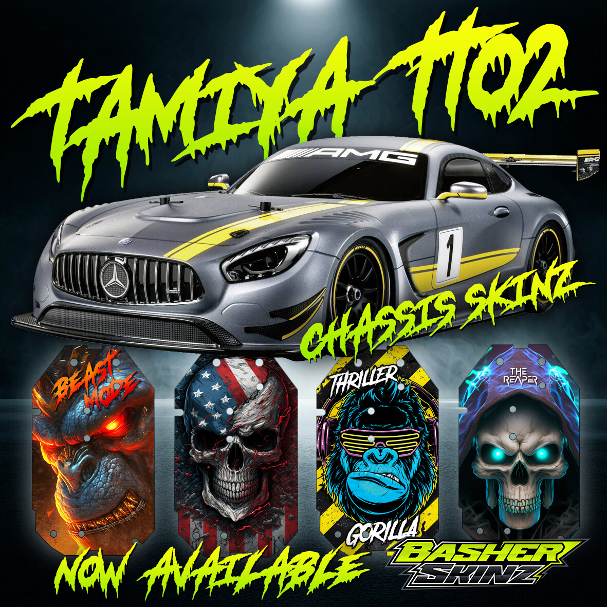 TAMIYA TT02 – RC CHASSIS protector skin – loads of designs! thick durable skinz
