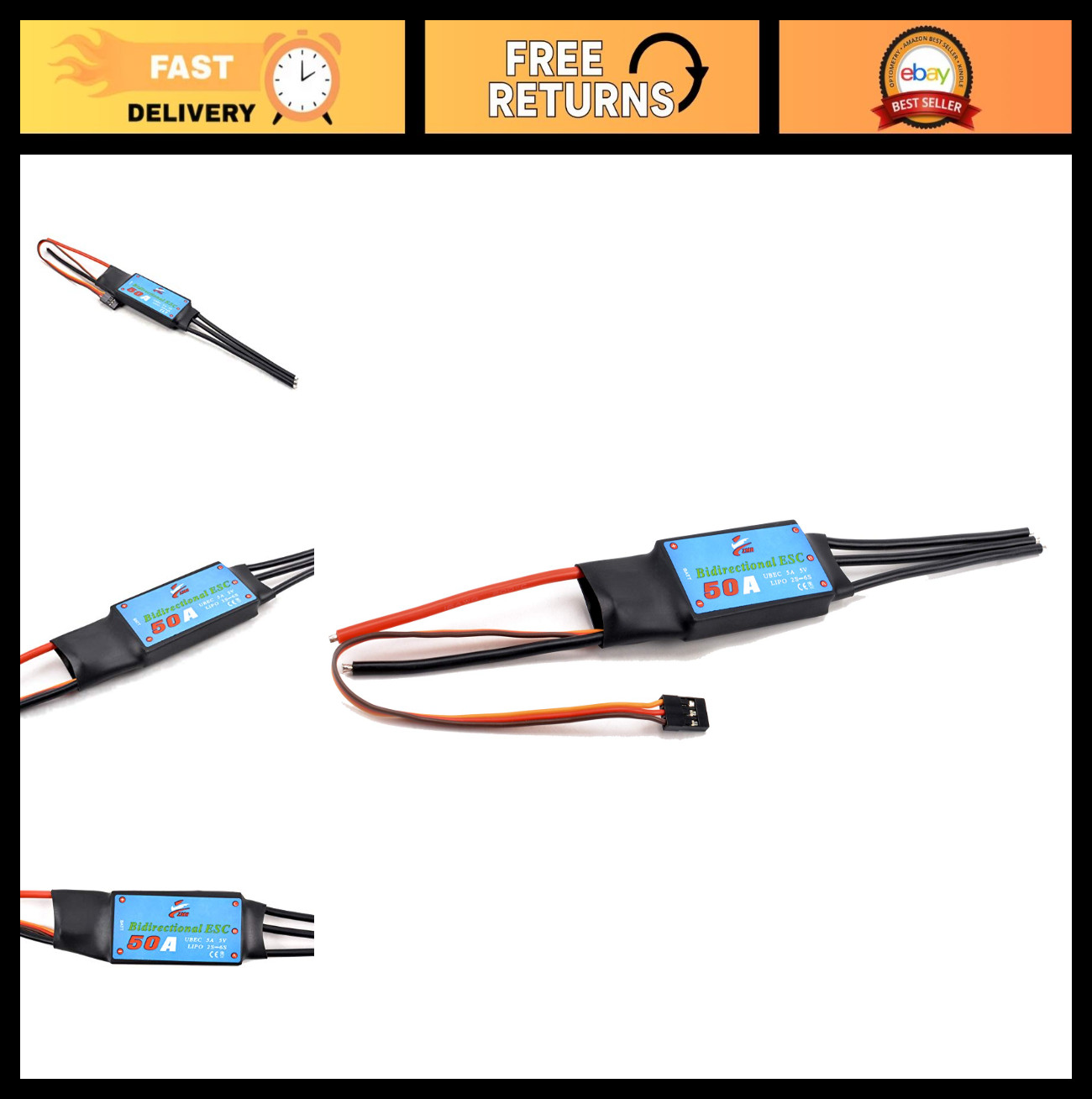 50A Bidirectional Brushless ESC 2-6S UBEC 5A 5V Electric Speed Controller RC Car