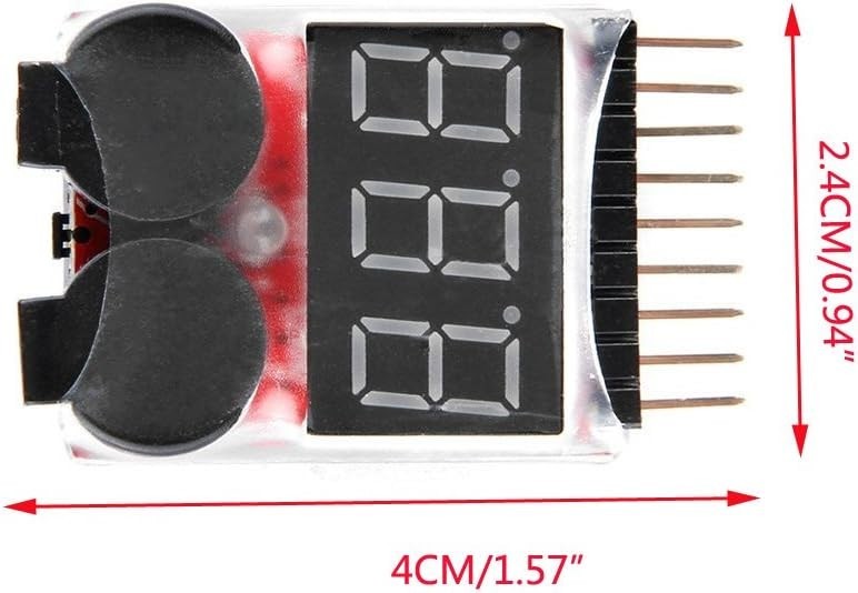 Low Voltage Alarm Lithium Battery Tester for 1-8S Lipo/Li-ion with LED Display
