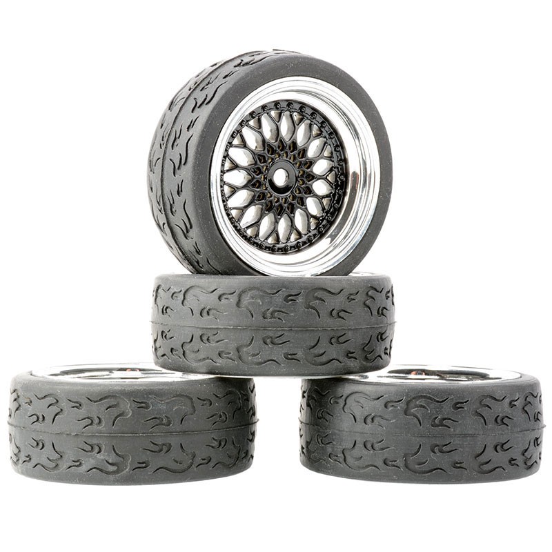 1/10 Onroad Touring Rc Car Wheels Rubber Tires for Tamiya Kyosho TT01 TT02 FW06