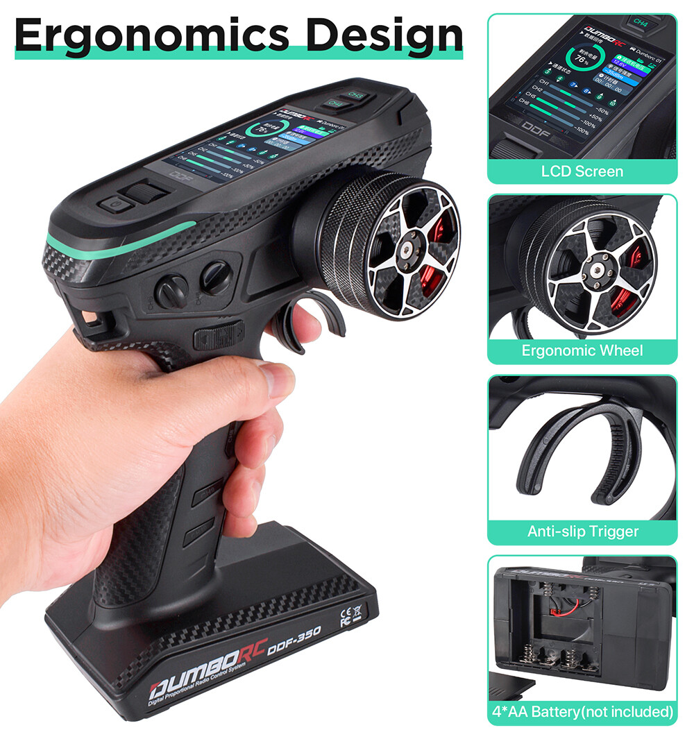 DUMBORC DDF-350 Transmitter w/ Receiver 2.4G 10CH for RC Car Boat Tank LCD FHSS