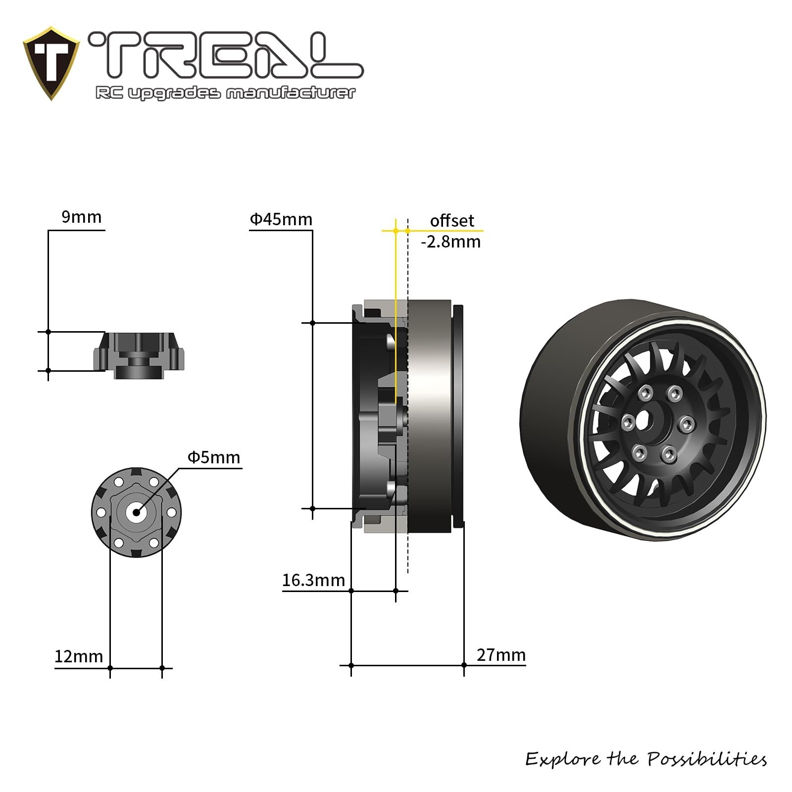 TREAL 1.9 Beadlock Wheel Rims Heavy Duty Multi Spoke CNC 1.9 Inch Wheels(4P) …