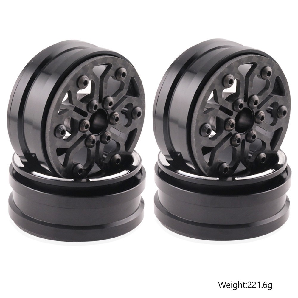 4Pcs 1.9″ Carbon Fiber Beadlock Wheel Rims for RC Axial SCX10 TRX4 Capra 1/10