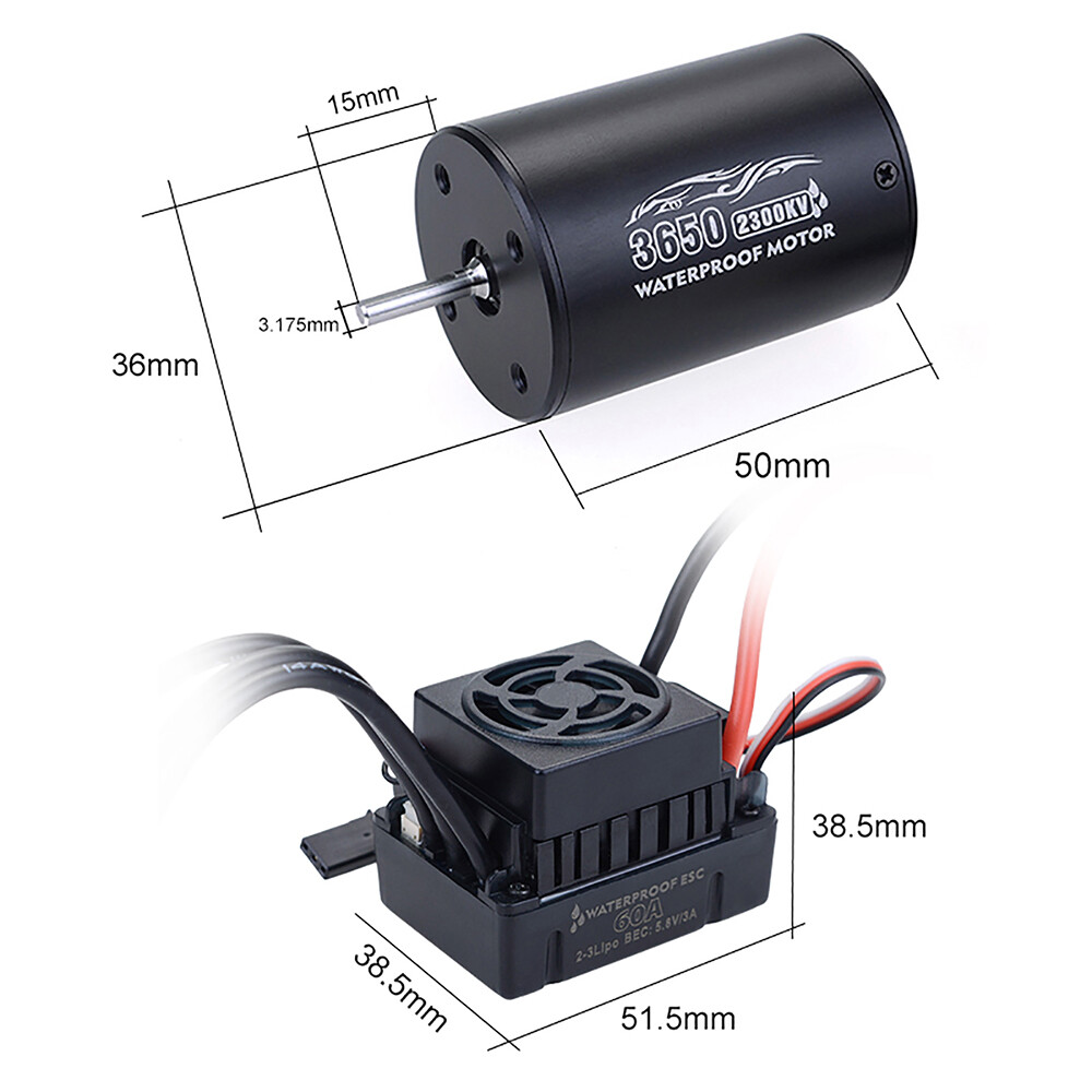 3650 2300KV 3100KV 3900KV Brushless Motor 60A ESC for Tamiya Traxxas 1/10 RC Car