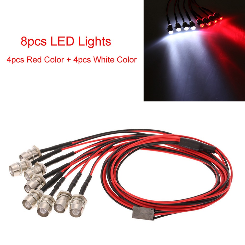 8 PCS LED Lights Red & White Lamp For 1/10 RC Car Traxxas Tamiya HSP SCX10 D90 a