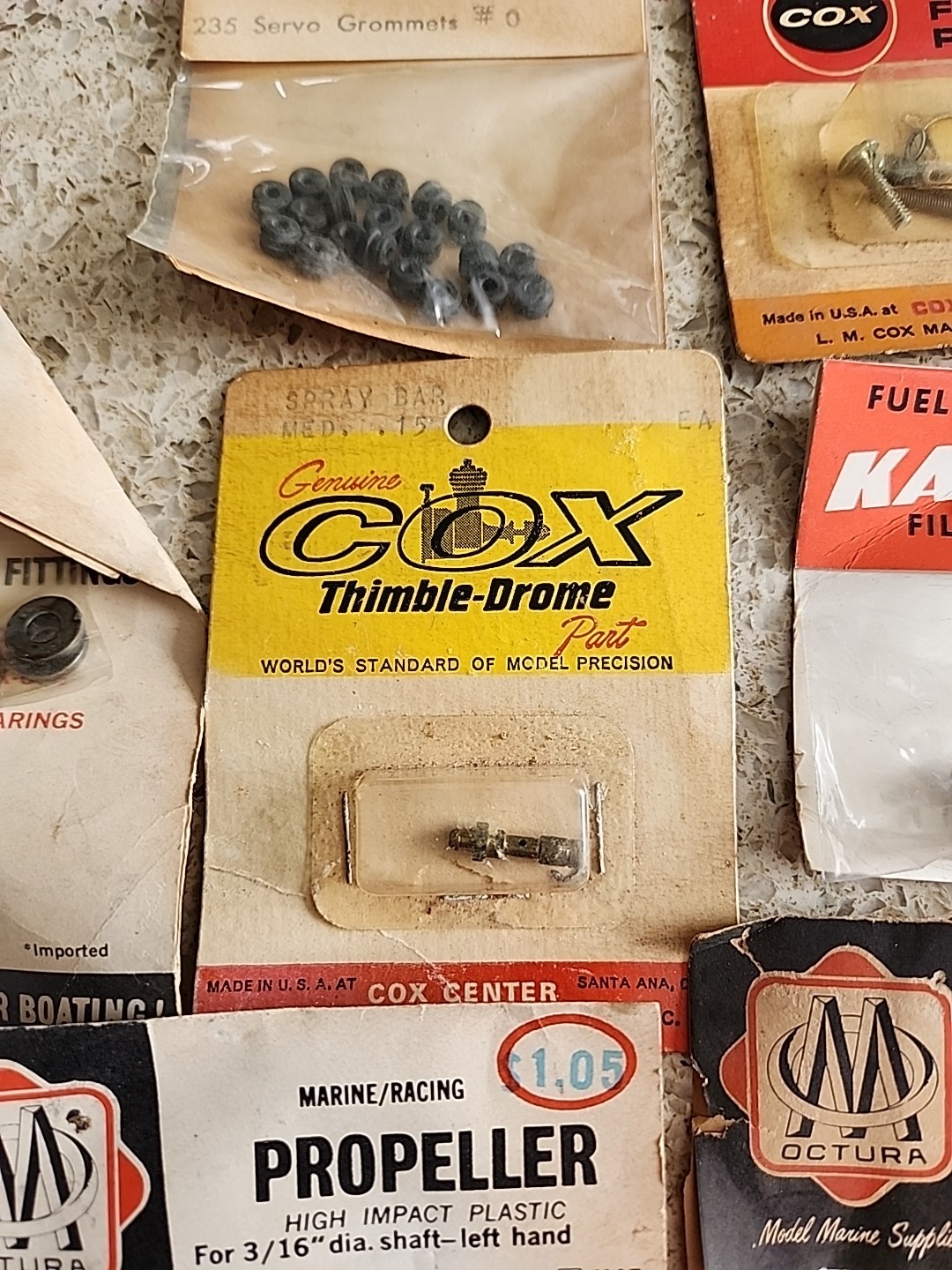 Lot Vintage RC model Power Boat Parts Cox Octura Propeller Filter Thimble Drome