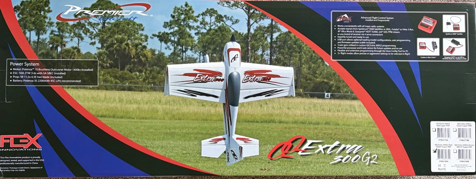 Flex Innovations QQ Extra 300G2 Super PNP Night 3S Red Electric Airplane New