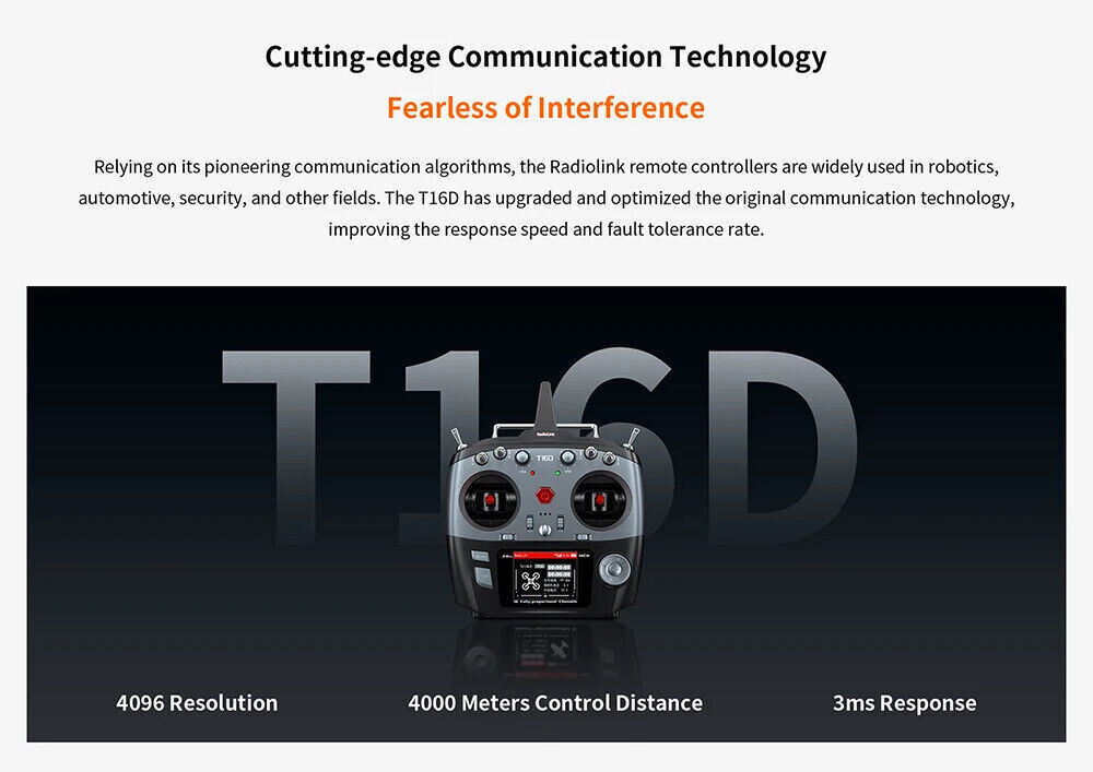 RadioLink T16D Remote Control 2.4GHz 16Channels Transmitter with R16F Receiver