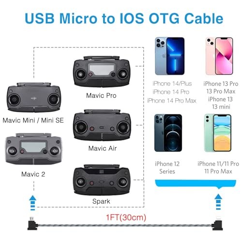 1FT USB Micro to iOS DJI Remote Controller Cable for 1FT(12in) Micro to IOS