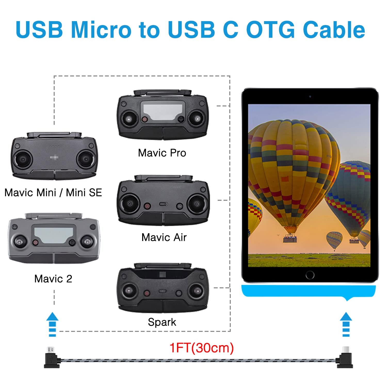 USB C Remote Cable for DJI Mavic Mini Drone 1FT