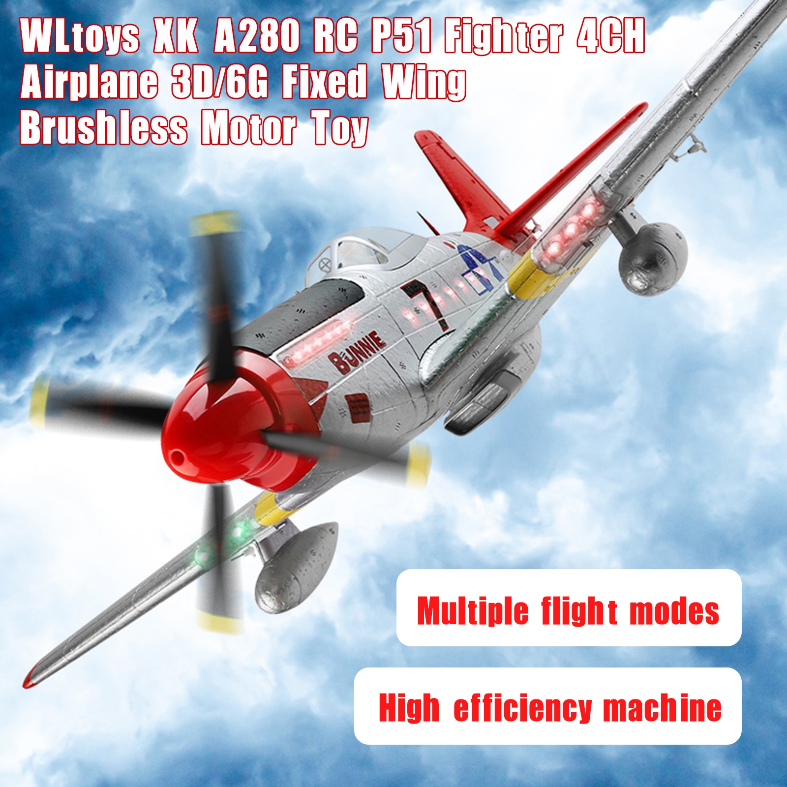 WLtoys XK A280 RC P51 Fighter 4CH Airplane 3D/6G Fixed Wing Brushless Motor Toy!