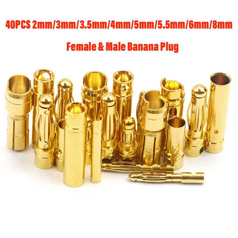 40PCS Banana Bullet Connector Plug Male Female for Battery ESC Motor Brushless