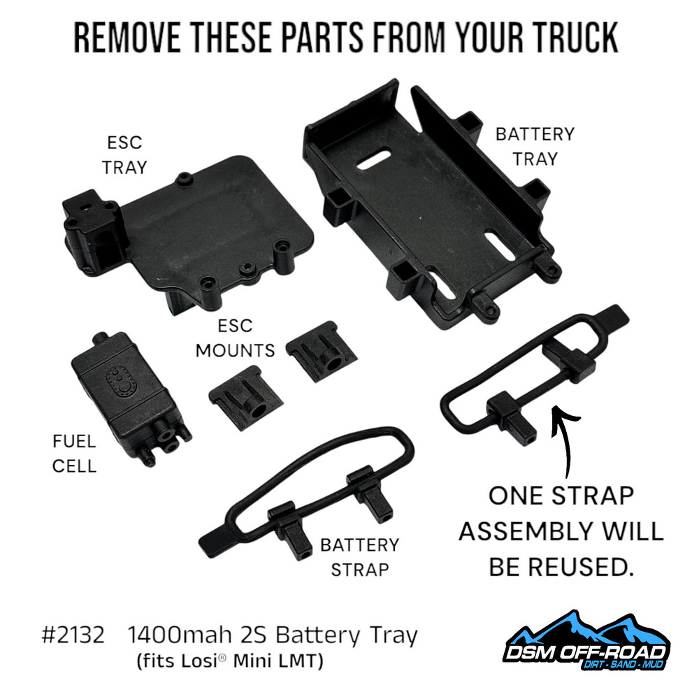 1400mah 2S Battery Tray (Fits Losi® Mini LMT) Works with stock 810mah 2s Lipo