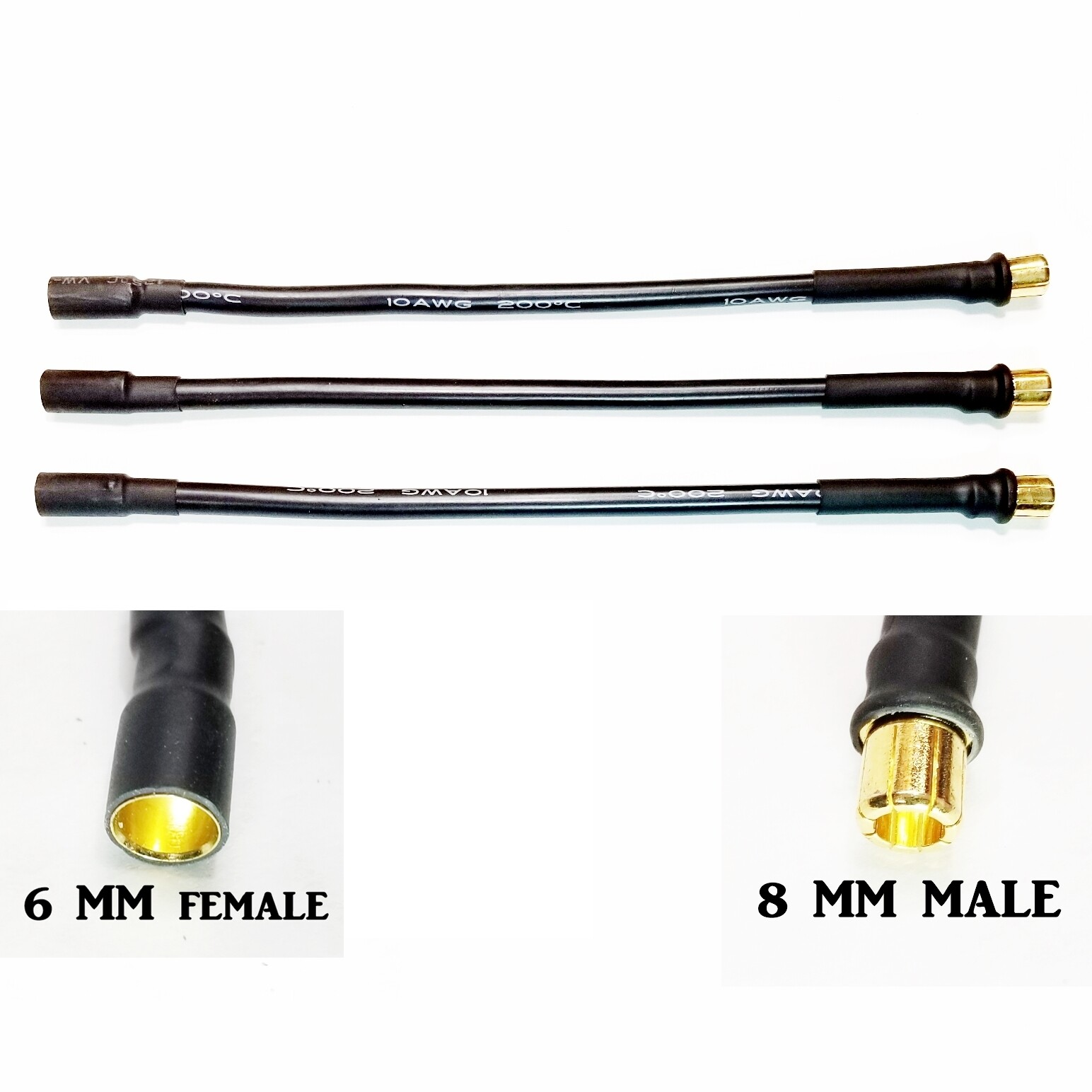 RCP Motor Wires 8mm Male to 6mm Female Brushless Motor Wire Adapters 3 or 6″