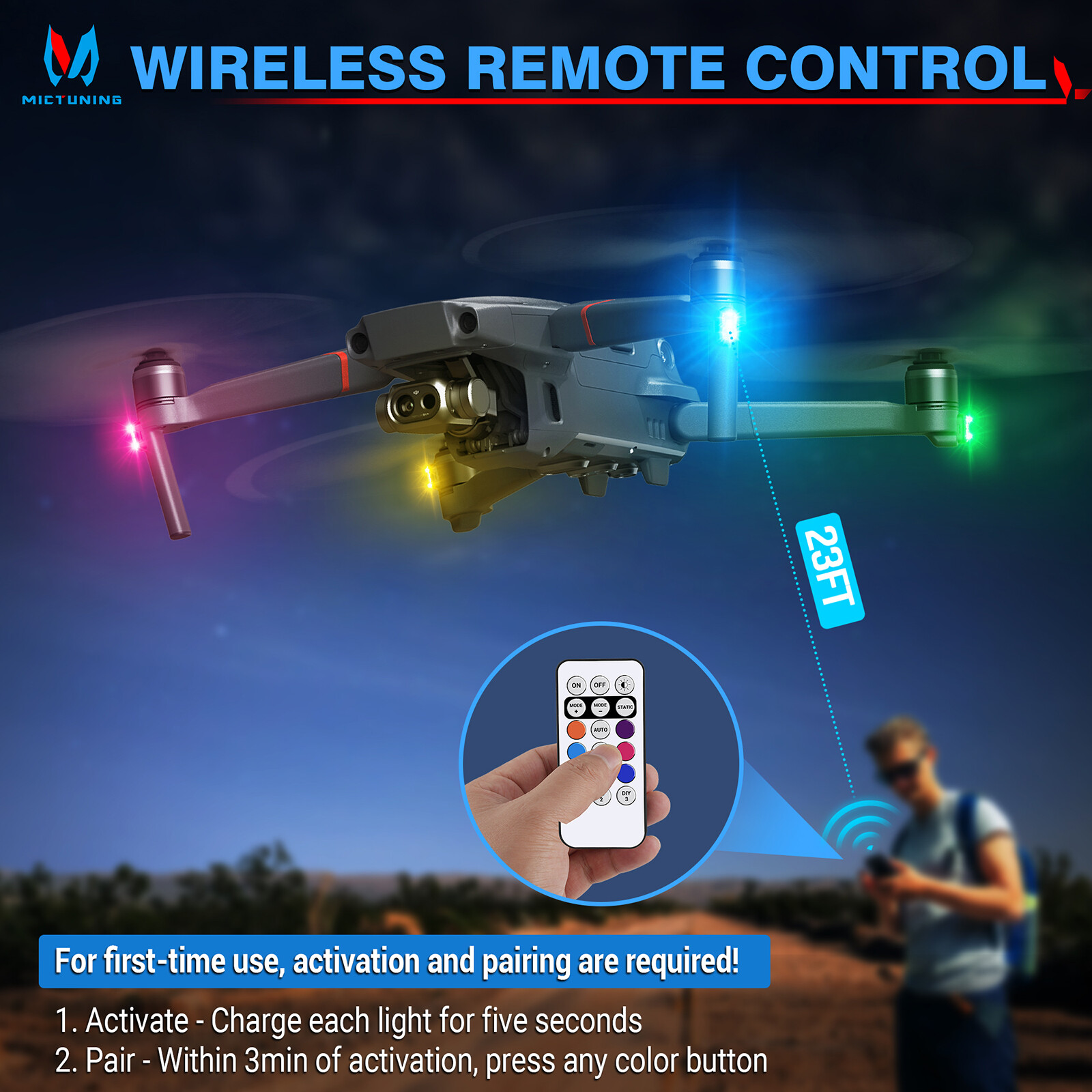 12Pods Wireless RGB Strobe Lights USB Rechargeable Remote Bike/ATV Motor Lights