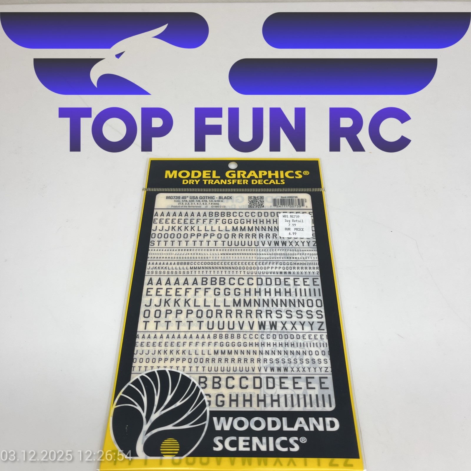 WOODLAND SCENICS MG739 45° USA GOTHIC-BLACK DRY TRANSFER DECALS FOR RC CARS