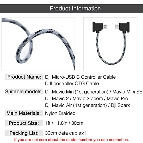 1FT Remote Controller Cable for DJI Mavic Mini,Mini SE,Mavic 2 Micro to USB C
