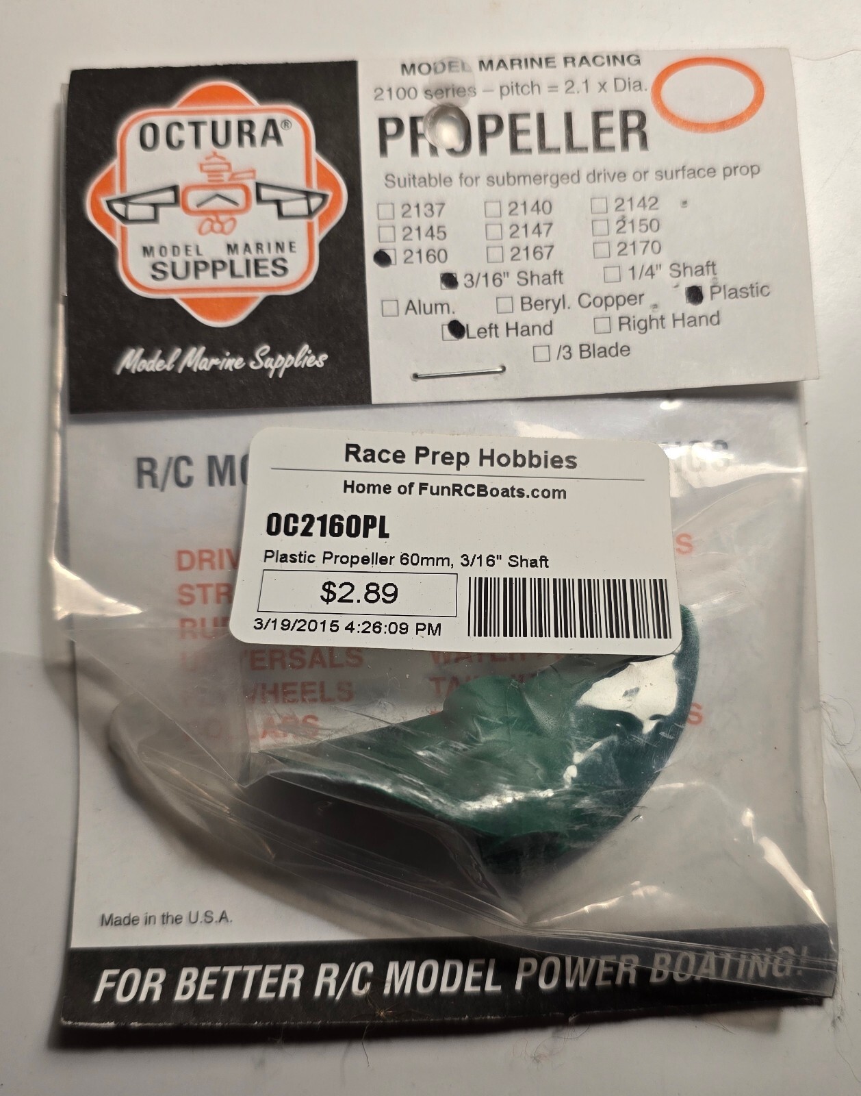 Octura OC2160PL Plastic RC Boat Propeller ( 60MM)