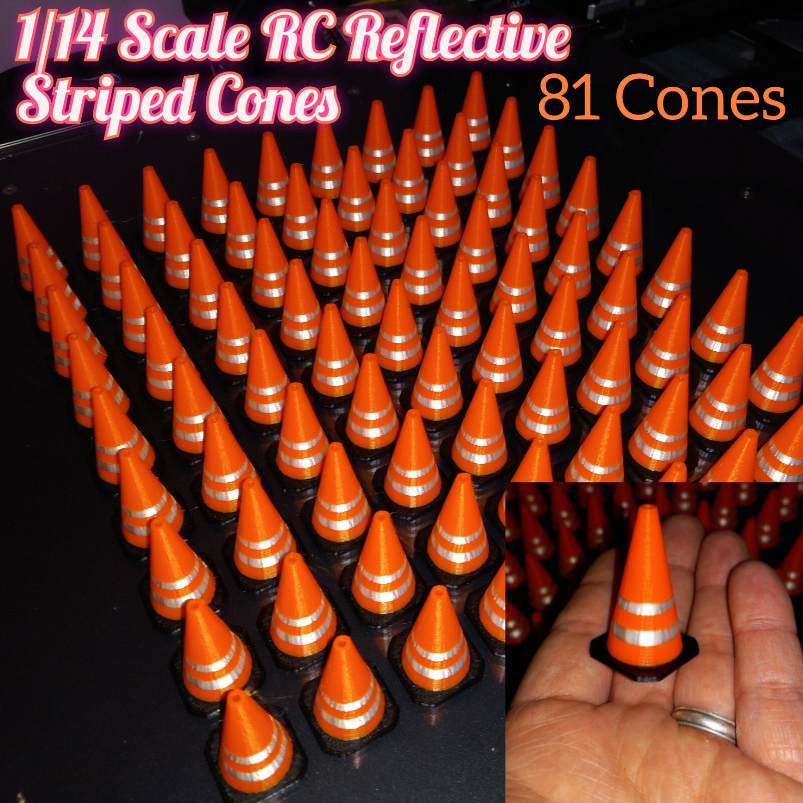 RC 1/14 Scale Orange with Reflective white Stripe and back bottom. 81 Cone Set