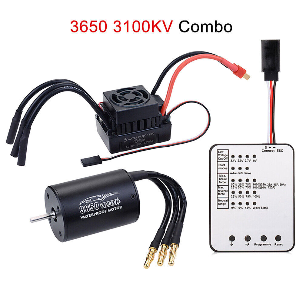 3650 Waterproof 2300/3100/3900KV Brushless Motor 60A ESC Combo for 1/10 RC Car