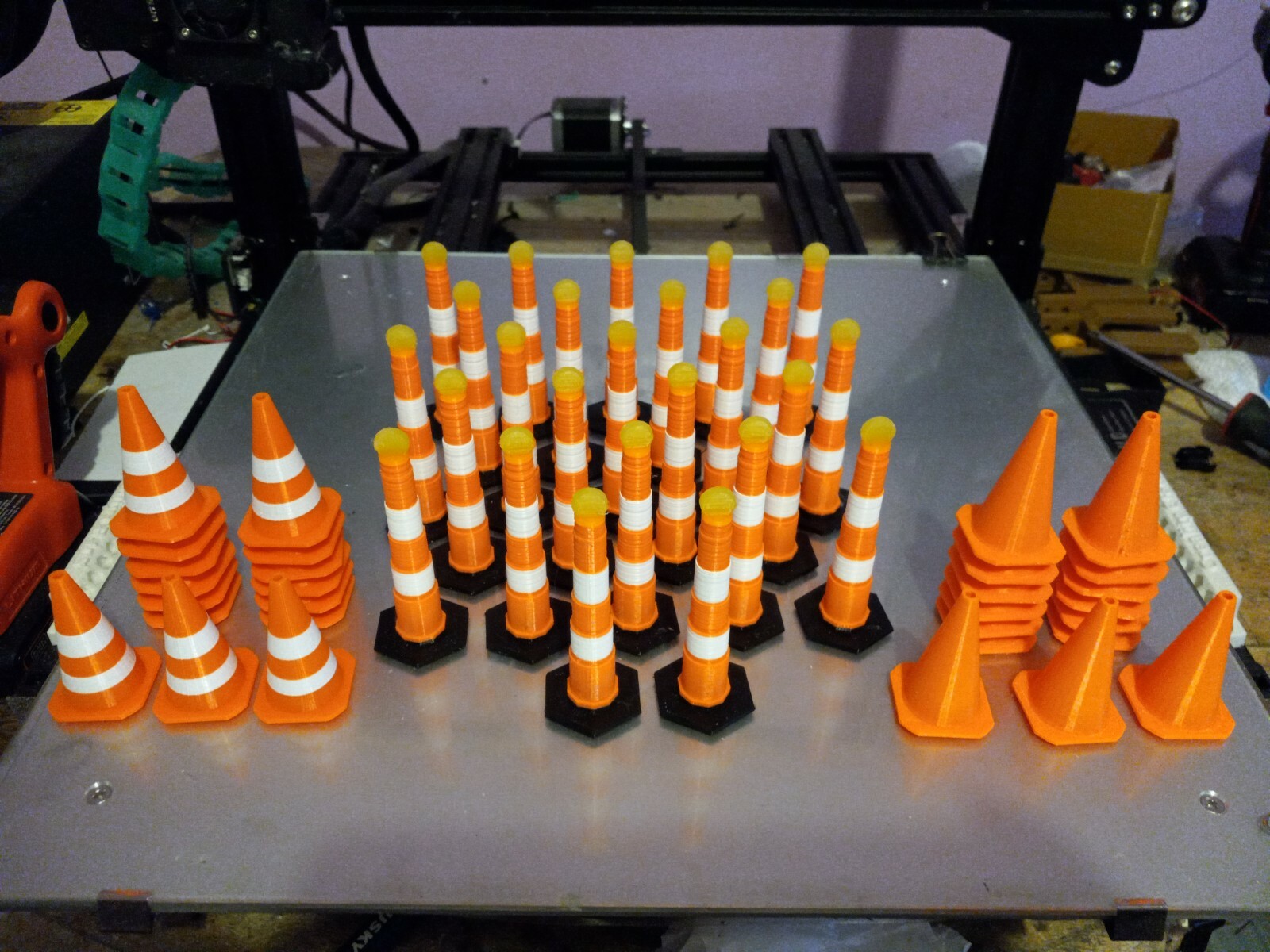 Set of 55 RC Scale Orange Road Barrier Cones Variety Set,, Cones 1/10 Scale RC