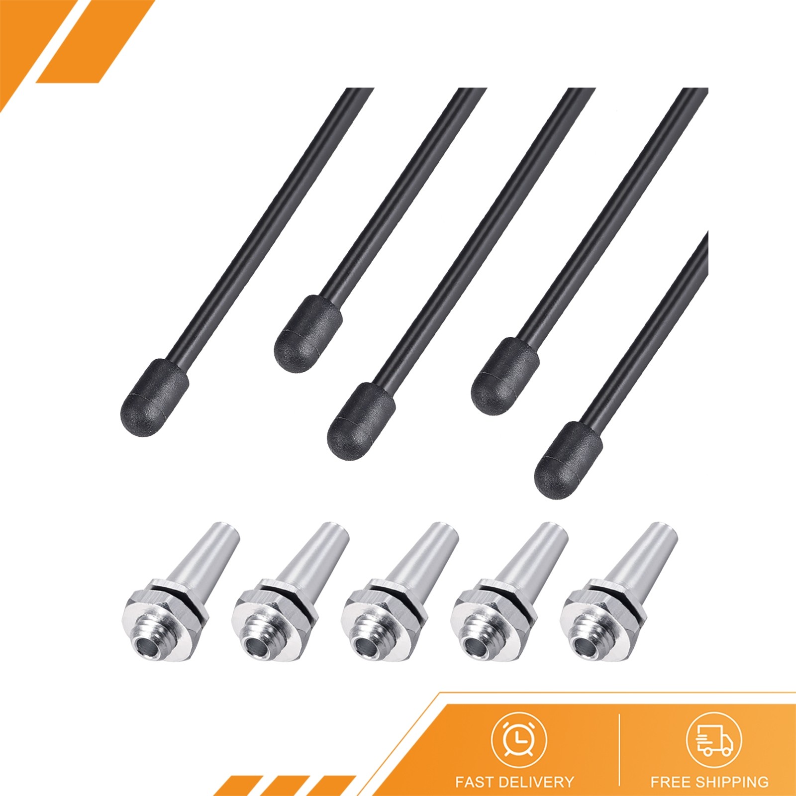 5 x RC Antenna Tube Black with Silver Mount and Cap
